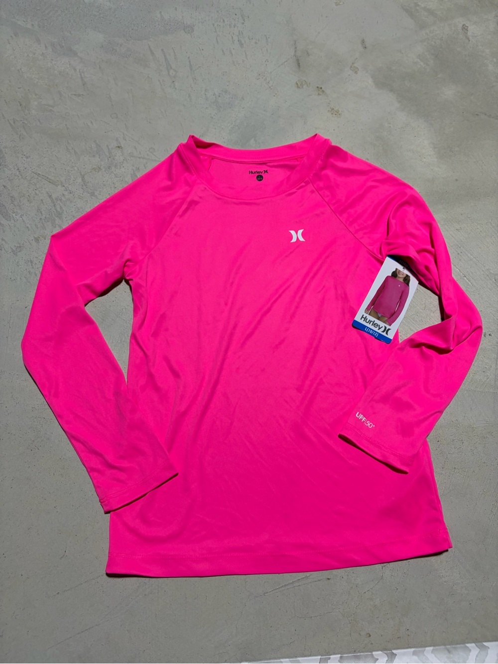 Hurley NWT kids girls Neon Pink Long-Sleeve SWIM shirt large 10/12